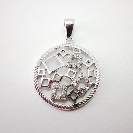 Multi-squares w/CZs in Round Sterling Pendant - Click Image to Close